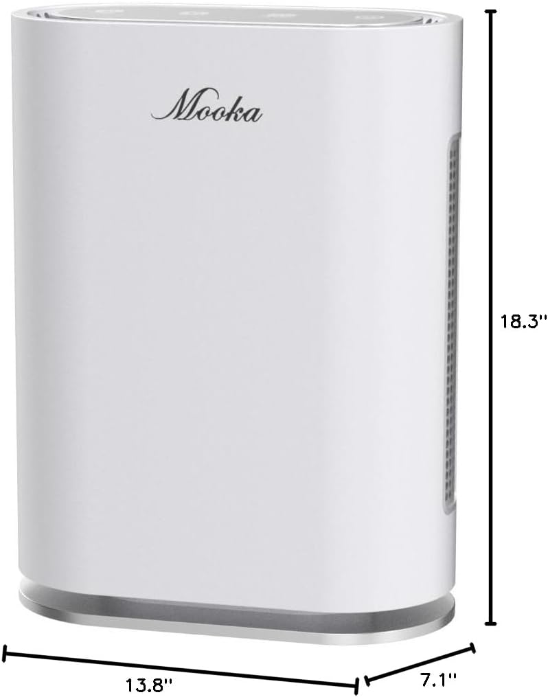 Mooka True HEPA Air Purifiers for Home Large Room, Up to 2,000 ft², Air Purifier for Bedroom with Air Quality Sensor, Timer, Child Lock, Air Cleaner for Pet Danders, Dust, Smoke, Odor