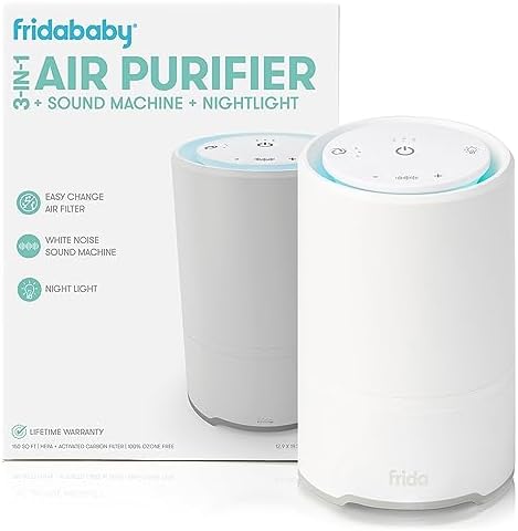 Frida Baby 3-in-1 Baby Air Purifier for Allergy Relief, Sound Machine for Sleeping + Nightlight, HEPA Filter Purifier for Bedroom with 3 Fan Speeds, Easy-Change Filter, Auto-Off Timer