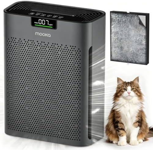 MOOKA Air Purifier for Home Bedroom Large Room 2200 Ft², HEPA Filter, White | Washable Pre-Filter, Auto Mode, Quiet Sleep Mode, PM2.5 Air Quality Monitor, Air Cleaner for Pet Dust Smoke Po