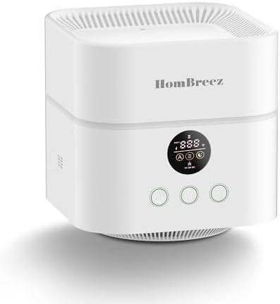 HomBreez Air Purifier and Humidifier Combo for Bedroom, H13 HEPA Filter | Covers Up to 300ft², 400ML Water Tank, Quiet Cool Mist Top Fill Essential Oil Diffuser for Baby, Pet Room, White :