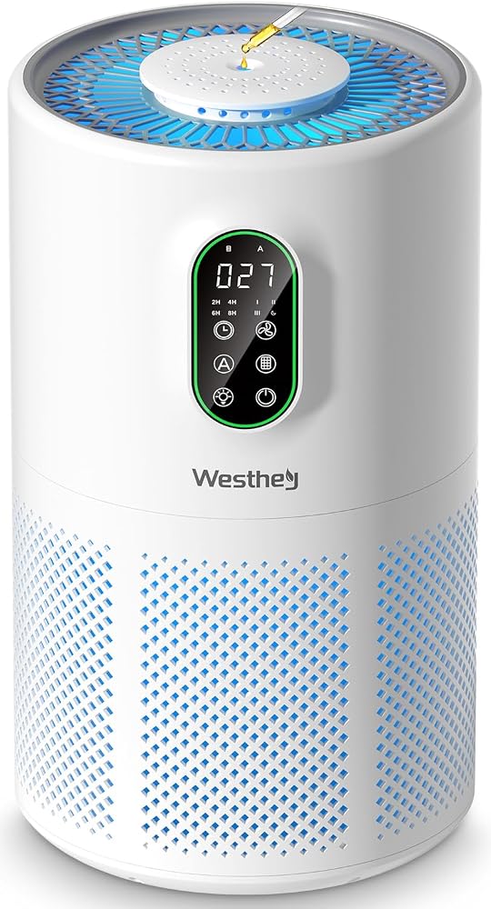 WESTHEY H13 HEPA Air Purifier for Home up to 1650 Sq Ft Washable Pre-Filter | Air Cleaner with PM2.5 Display, Auto & Sleep Modes, Night Light and Fragrance Sponge for Wildfire Smoke, Dust and Pet Dander