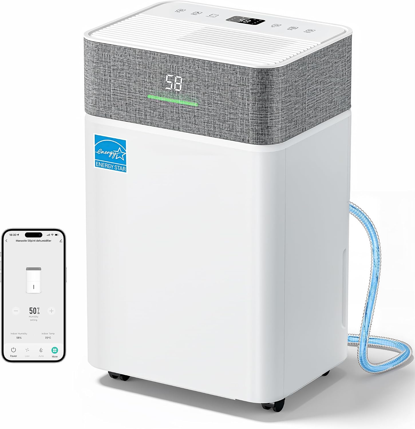 Manastin 50 Pint dehumidifier for basement with drain hose